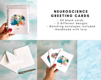 Tarjetas de felicitación de salud mental - Juego de 24 tarjetas de graduación de neurociencia - Juego de papelería de psicología - Tarjetas de agradecimiento con sobres