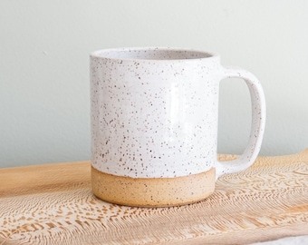 Large Mug in Speckled White. Hand made mug.
