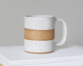 Desert Sand Band Mug in Speckled White. Hand made mug.