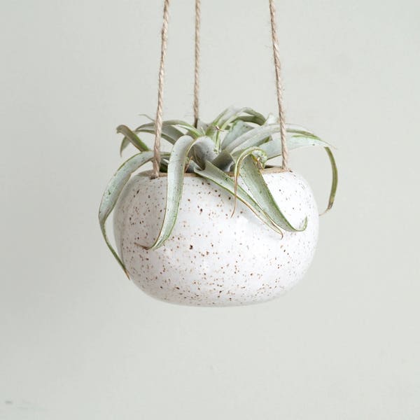 Hanging Planter - Zen Small. Speckled White. Handmade ceramic planter by Mud to LIfe