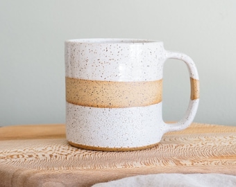 Desert Sand Band Mug in Speckled White. Hand made mug.