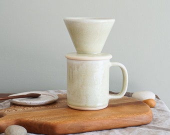 Pour over + Mug Set in Pale Lime, ceramic pour over, coffee pour over, coffee filter, coffee dripper