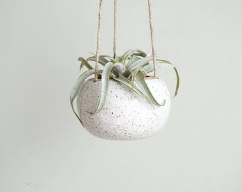 Hanging Planter - Zen Small. Speckled White. Handmade ceramic planter by Mud to LIfe