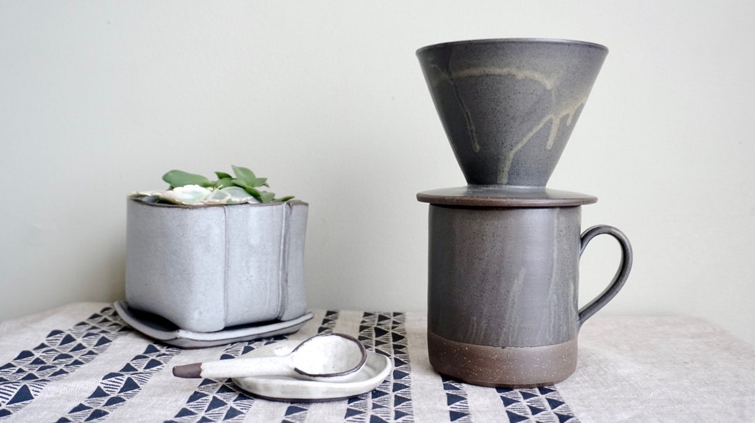 Pour Over in Black Moss Ceramic Pour Over Coffee Pour Over Etsy