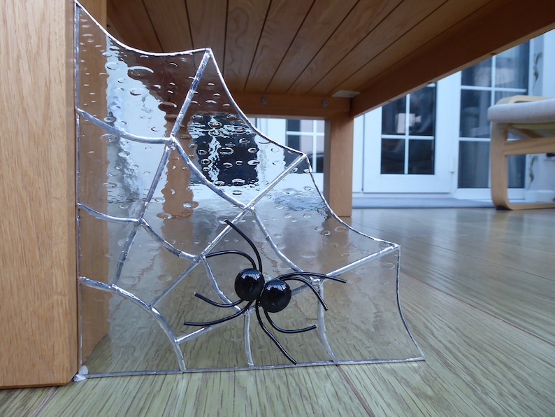 Spider's Web and Spider Made From Stained Glass To Fit In The Corner of a Window Suncatcher image 3