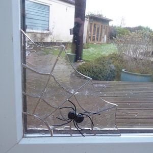 Spider's Web and Spider Made From Stained Glass To Fit In The Corner of a Window Suncatcher image 1