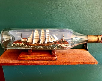 Extra long large 22 inch Ship In Bottle diorama