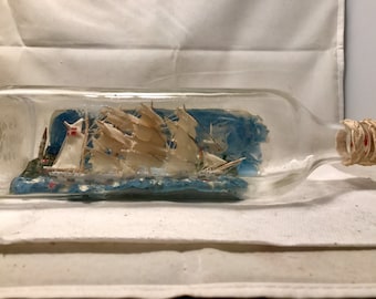 Antique ship in a bottle diorama