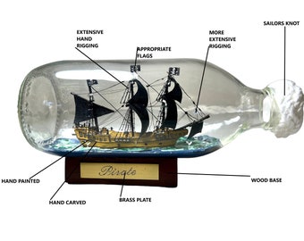 EDUCIRO 海賊船 ボトル入り LEDライト付き 組み立ておもちゃ 男の子 女の子 (924ピース) 子供と大人のための誕生日プレゼントのおもちゃ 8歳以上 ホーム並行輸入 海賊船モデルキット緑のLED照明付き