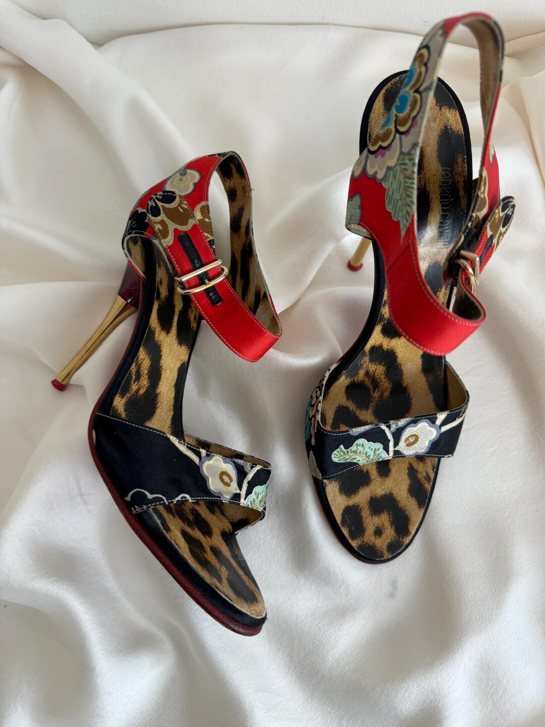 Vintage S/S 2003 Roberto Cavalli Red Black Leopard Chinoiserie