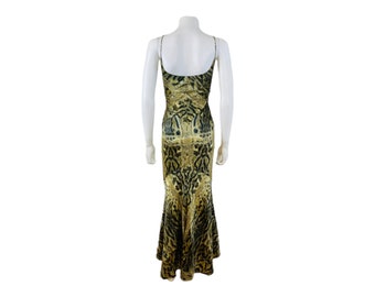 Vintage 2003 Roberto Cavalli Leopard Print + Gold Chains Silk Maxi Dress Mermaid Hem - Etsy Vintage 2003 Roberto Cavalli Leopard Print + Gold Chains Silk Maxi Dress Mermaid Hem - Etsy