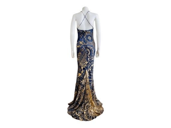 Vintage 2005 Roberto Cavalli Blue + Tan Printed B… - image 6