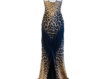 Vintage 2000 Y2K Roberto Cavalli Silk Leopard Animal Print Bias Maxi Train Dress  Gown - Etsy