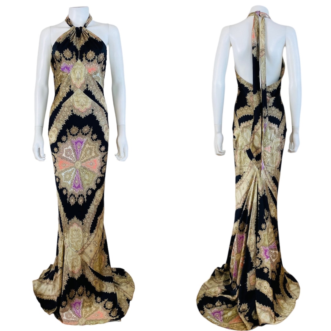 【通販激安】 2000s Vintage Roberto Medallion Paisley Black Silk Cavalli スーツ・フォーマル・ドレス