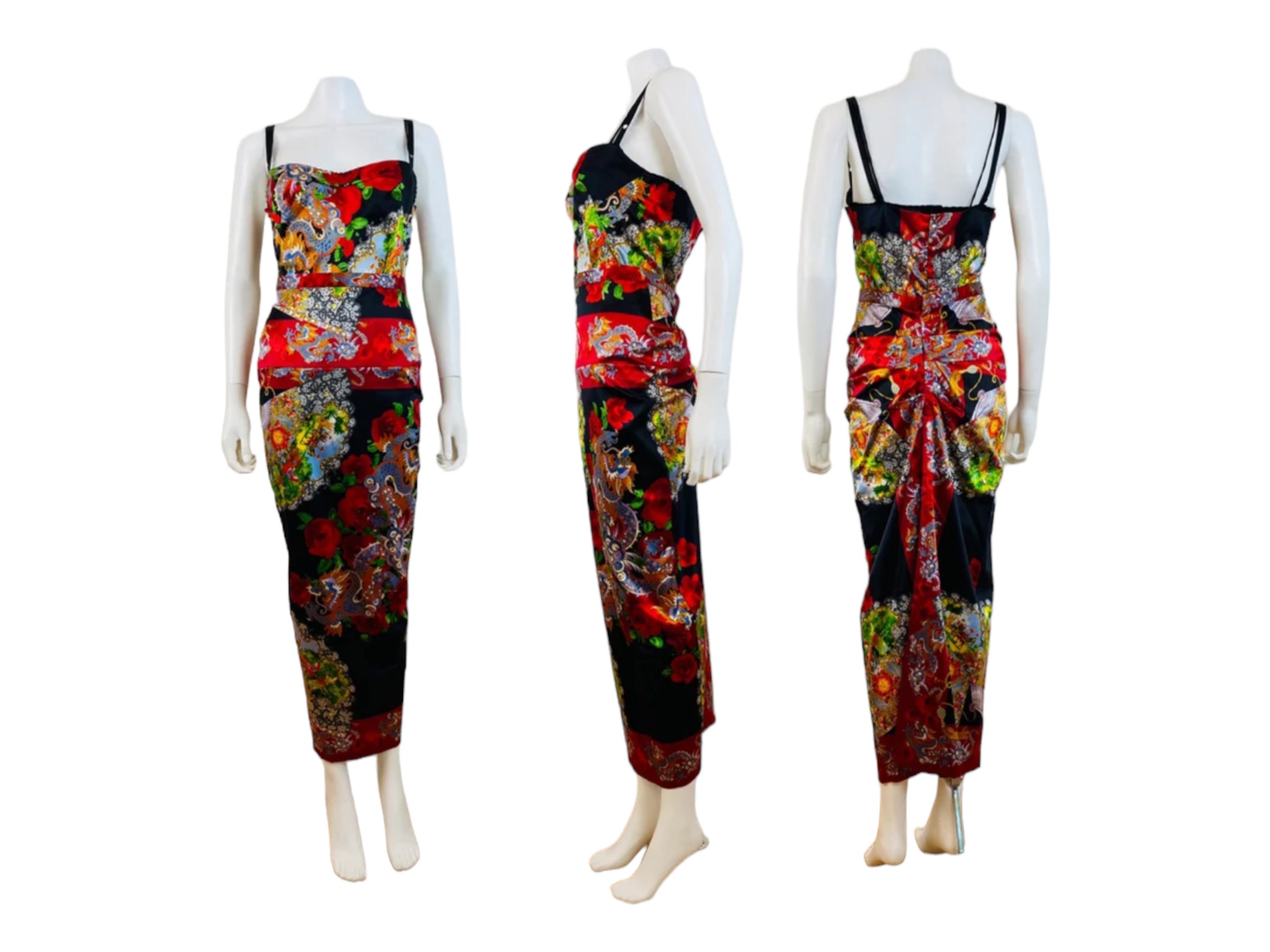Rare Vintage 1998 1990s Dolce + Gabbana Silk Satin Dargon +