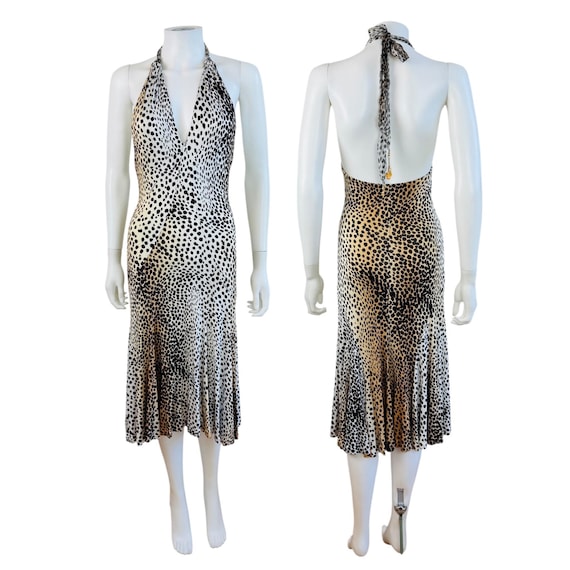 Roberto Cavalli, Vintage 2007 Roberto Cavalli Halter Neckline Cheetah Animal Print Midi Dress