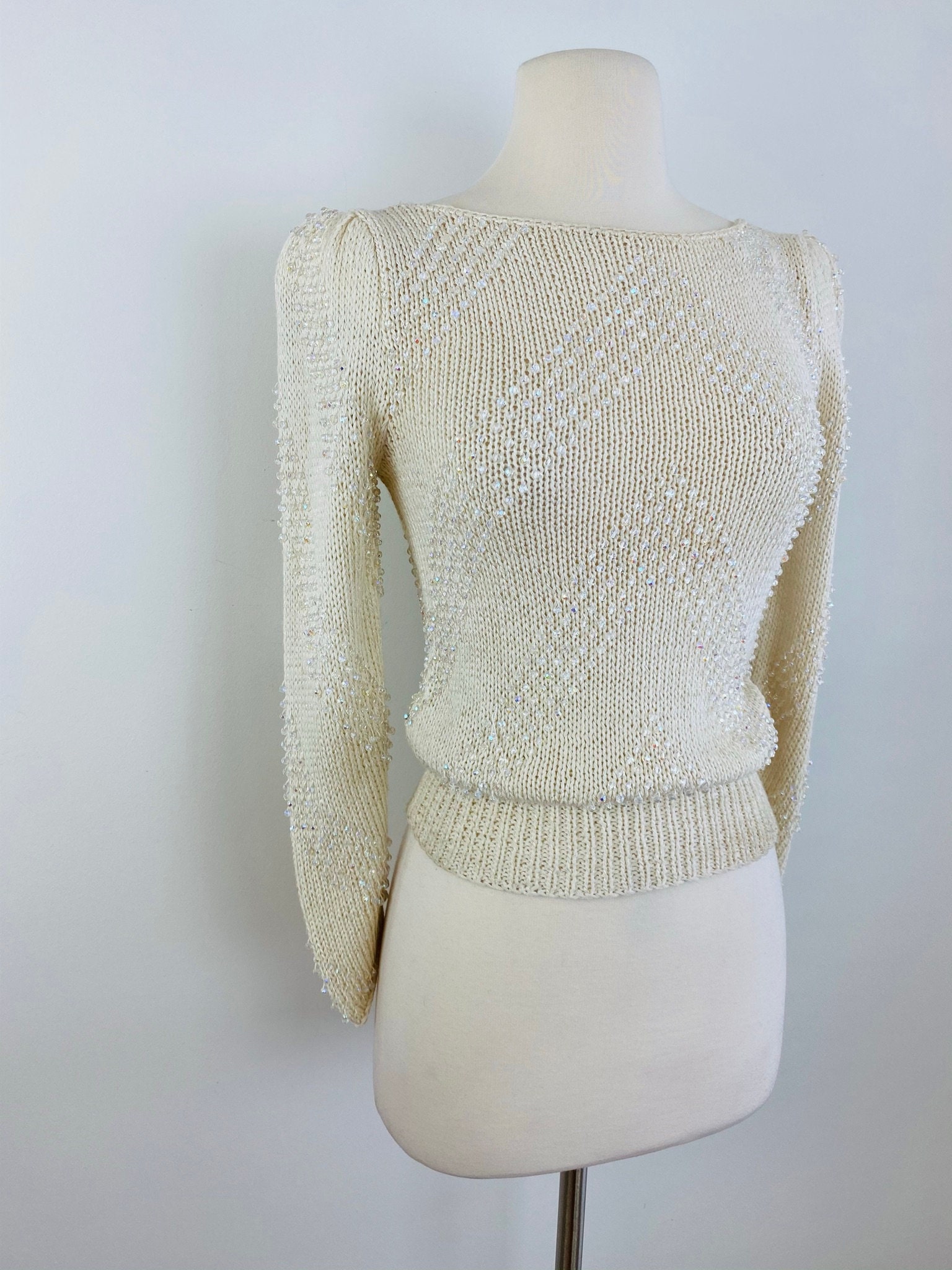 Vintage 1980s Cream off White Hand Knit Sweater Iridescent - Etsy