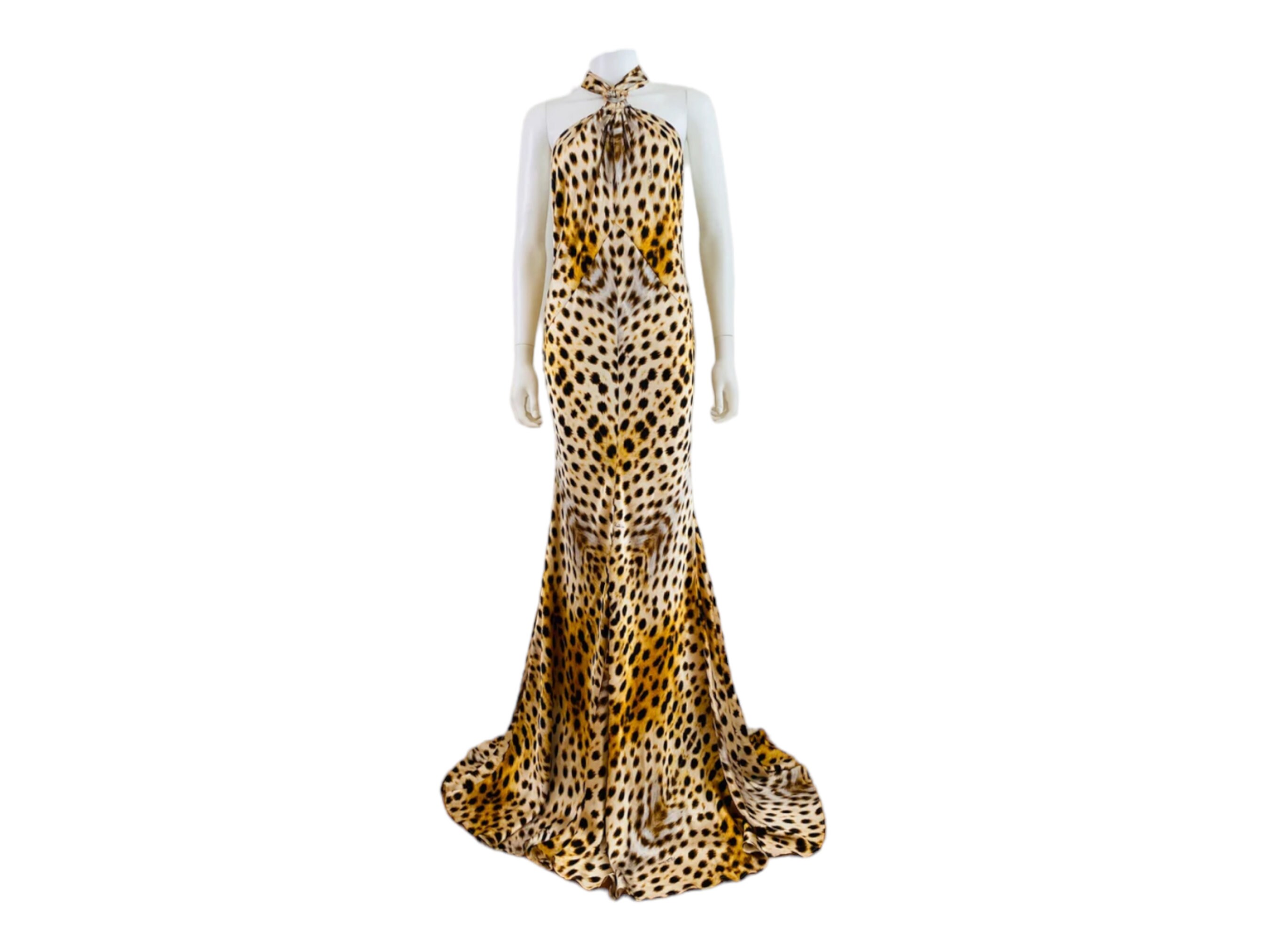 Vintage 2007 Y2K Roberto Cavalli Silk Cheetah Print Halter
