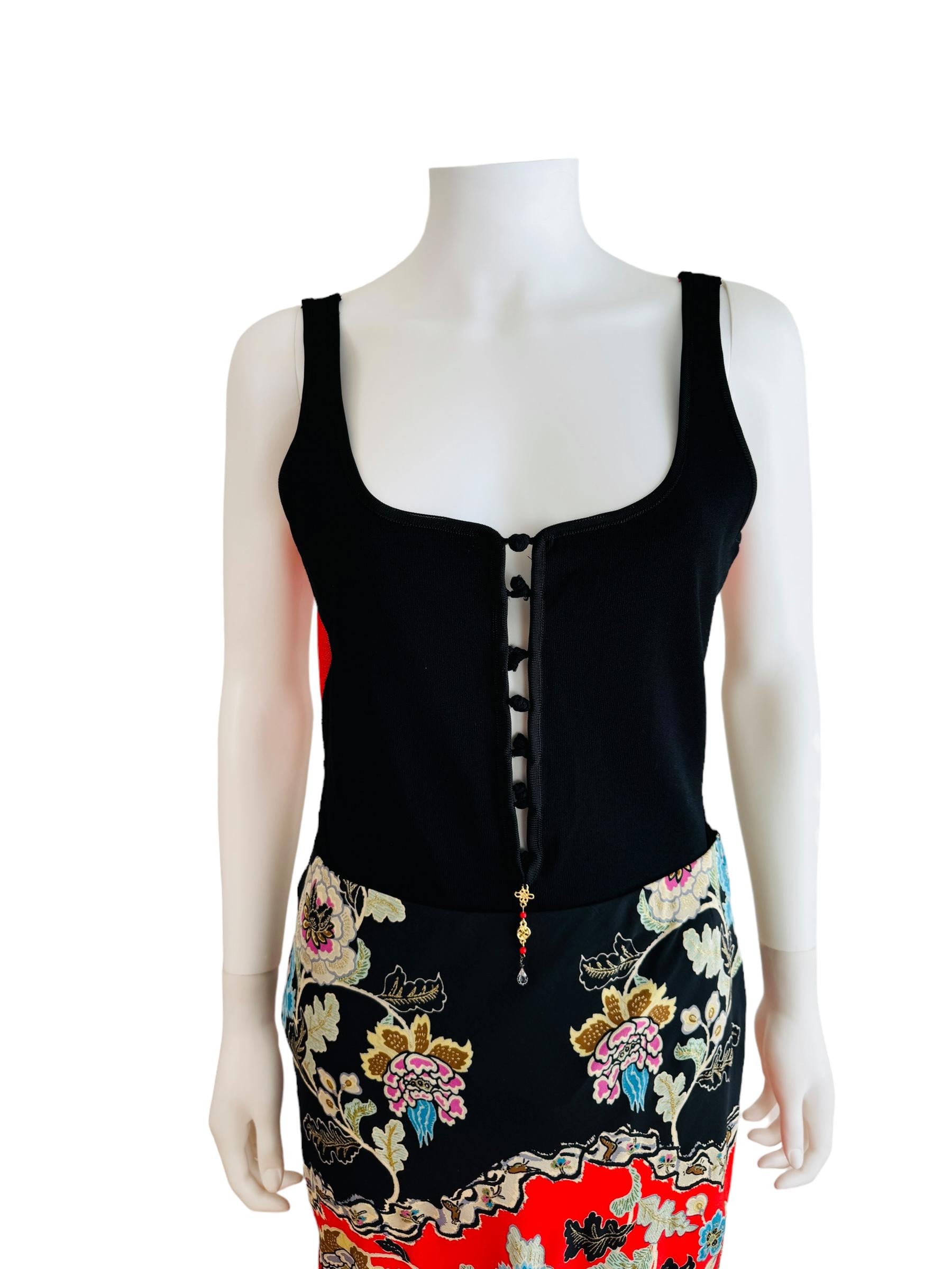 Vintage Roberto Cavalli S/S 2003 Early 2000s Chinoiserie Black +