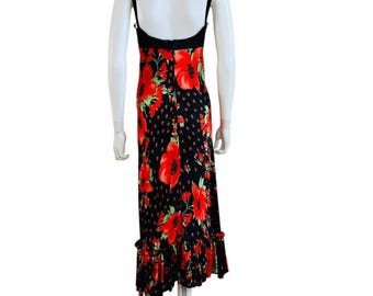 Vintage Dolce + Gabbana D&G Black + Red Floral Silk Bustier Dress - Etsy
