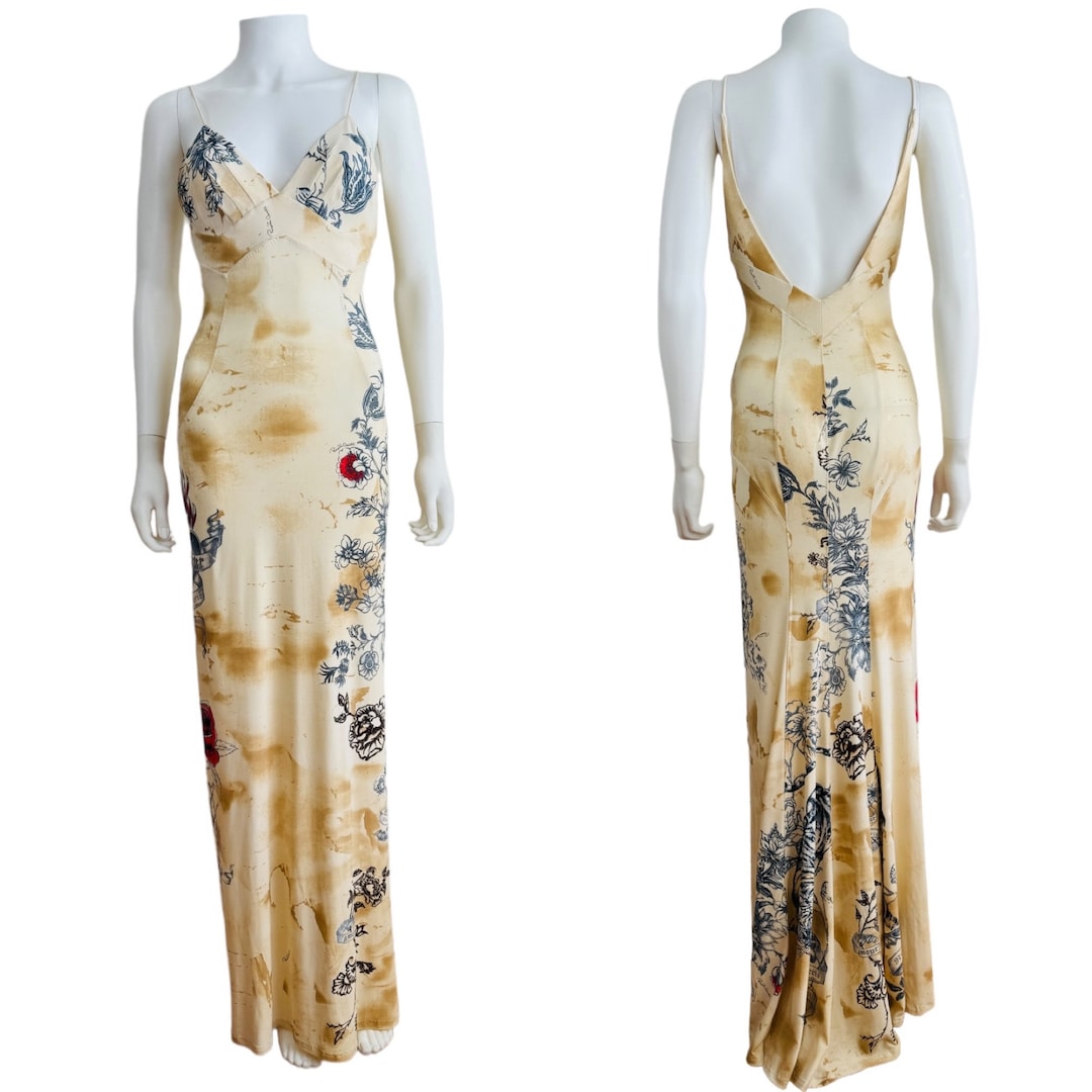 Vintage S/S 2003 Y2K Roberto Cavalli Tattoo Maxi Dress Gown Vintage S/S 2003 Y2K Roberto Cavalli Tattoo Maxi Dress Gown