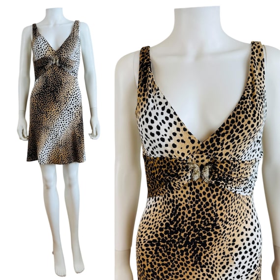 Roberto Cavalli Vintage 2005 Cheetah Animal Print Mini Gold Snake Dress