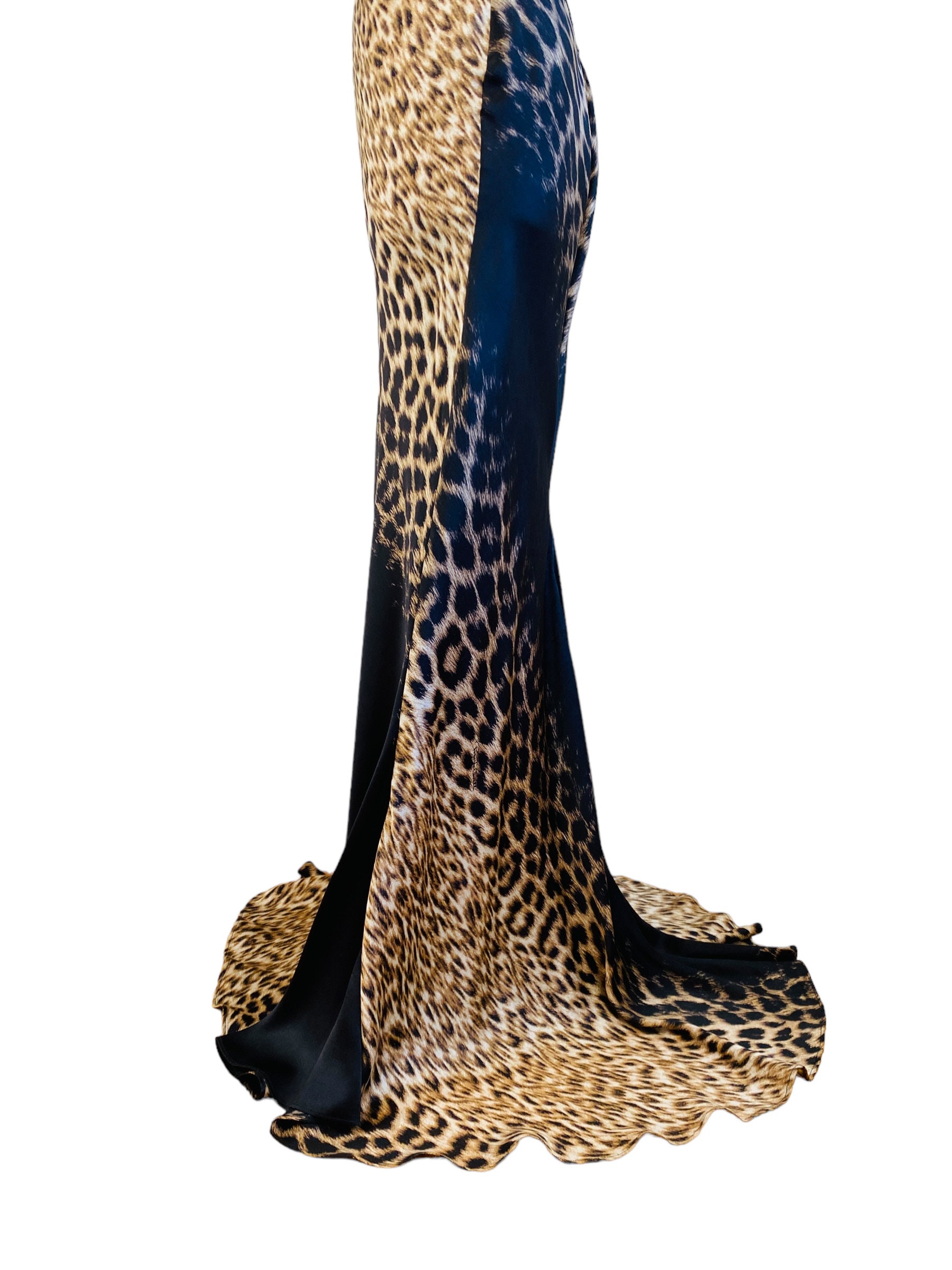 roberto cavalli 2005 animal silk maxi dress SS04 Roberto Cavalli ostrich feather printed silk gown just hit the floors & site