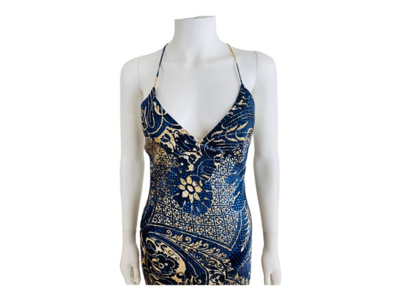 Vintage 2005 Roberto Cavalli Blue + Tan Printed B… - image 3