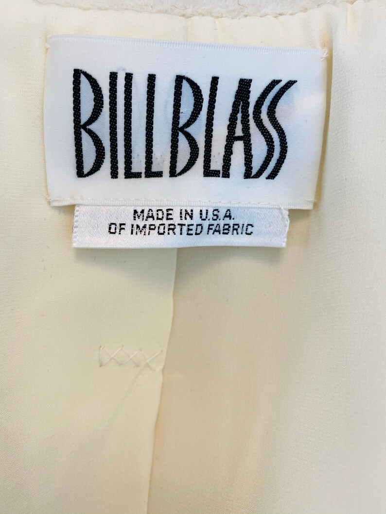 Black Trim Tailored Fitted Blazer Jacket S M Vintage BILL BLASS Classic White