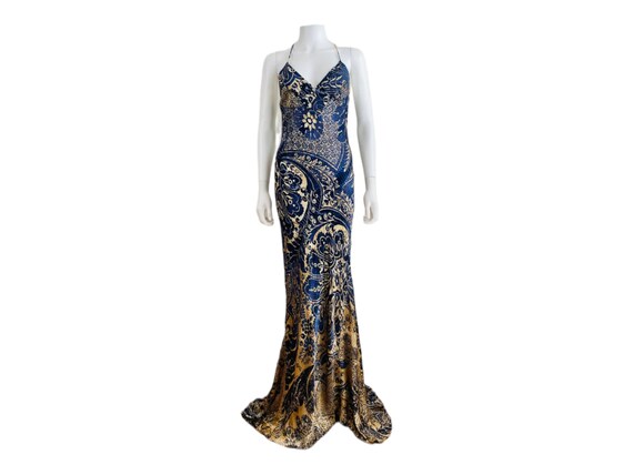 Vintage 2005 Roberto Cavalli Blue + Tan Printed B… - image 2