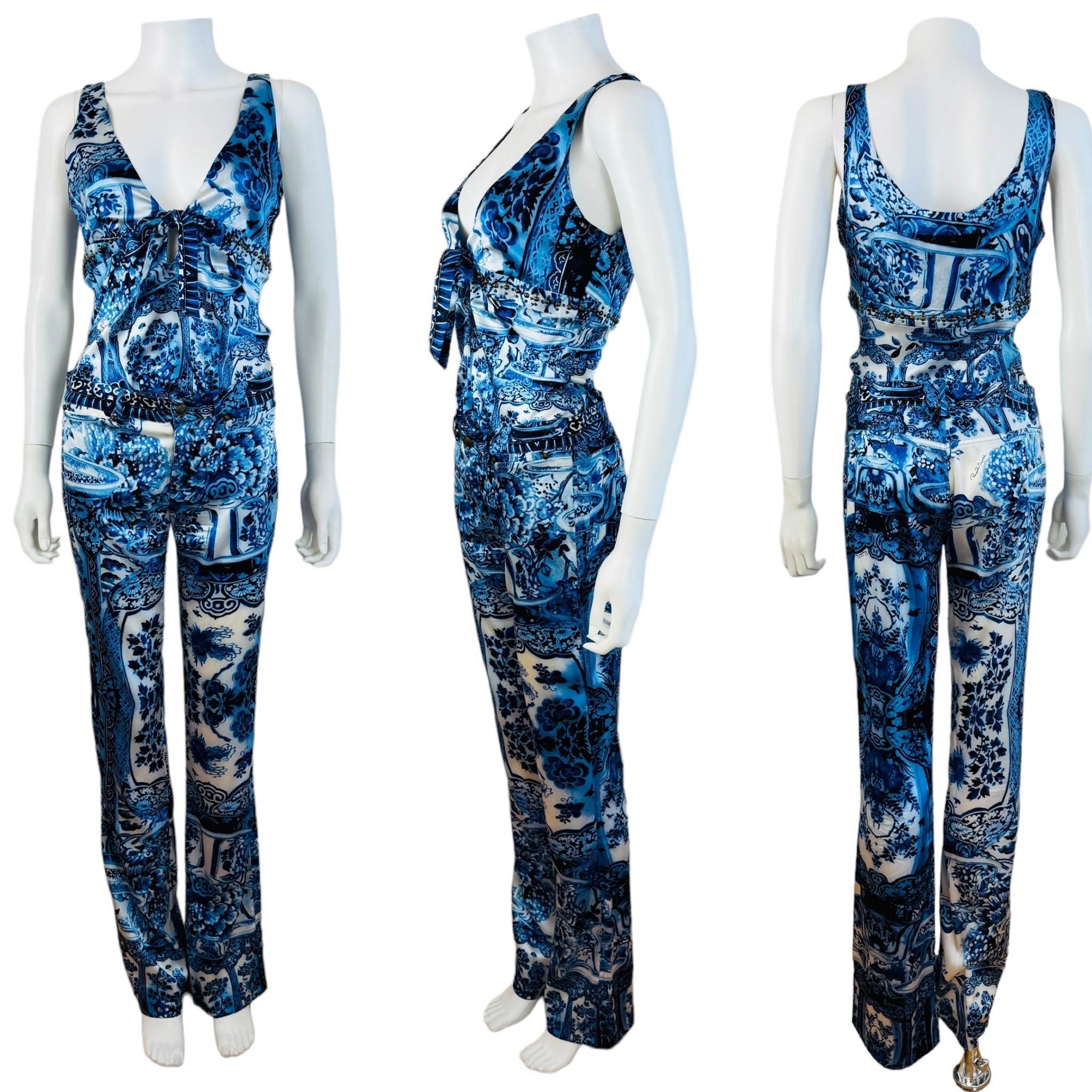 Vintage F/W 2005 Roberto Cavalli Silk Blue + White