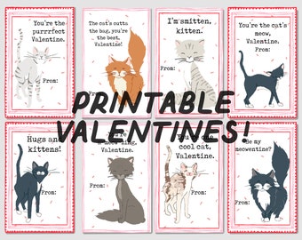 Printable Classroom Cats Valentine's Cards Digital Download Cards