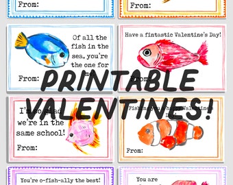 Printable Classroom Fish Valentine's Cards Digital Download Card