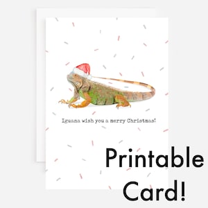 Afdrukbare kerstkaart Iguana wenst u een vrolijke kerstkaart digitale download