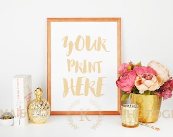 Download Free Styled Stock Photography | Gold accessories | Product Background | Frame mockup | Peonies and gold vase, pencil, book PSD Template