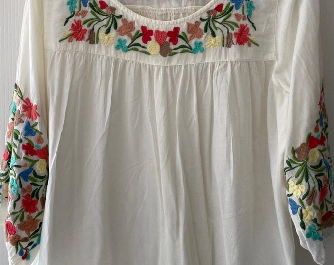 Boho White Embroidered Cotton Shirt Top Spring main image 1