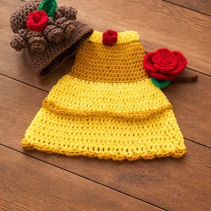 Crochet Princess Belle Costume, newborn photography, infant Halloween, baby shower gift, MADE TO ORDER image 1