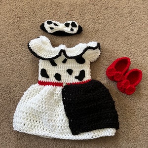 Cruella de Vil Inspired Costume/Crochet Princess Cruella de Vil Dress/101 Dalmatians Inspired Photo Prop Newborn to 18 Months- MADE TO ORDER