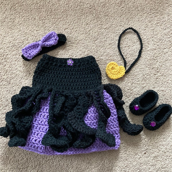 Ursula Costume/Crochet Ursula Dress/Princess Photo Prop Newborn to 18 Months- MADE TO ORDER