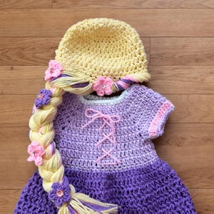 Crochet Rapunzel Costume, newborn photography, infant Halloween, Baby shower gift, MADE TO ORDER image 1