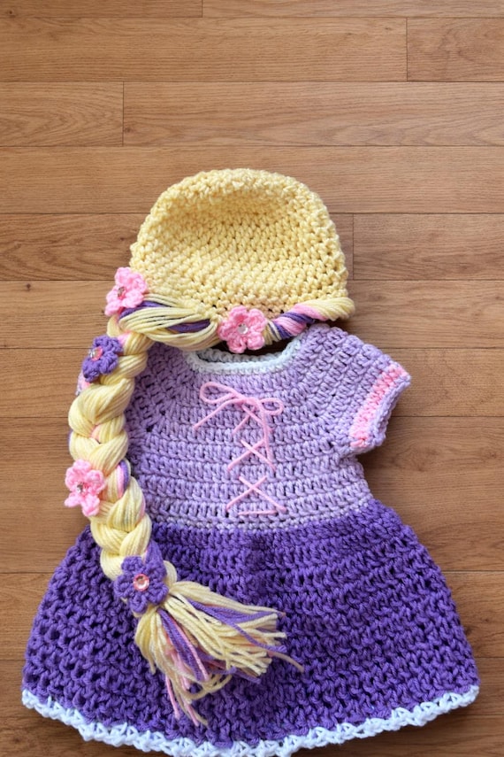 Crochet Rapunzel Costume, newborn photography, infant Halloween, Baby shower gift, MADE TO ORDER