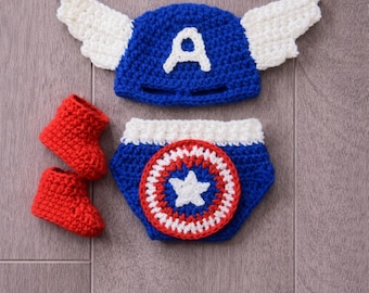 Crochet Captain America Outfit: Baby Photo Prop, Superhero Costume