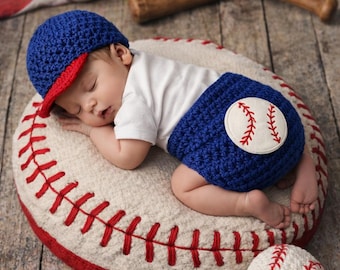 Crocheted Baby Baseball Outfit: Newborn Photo Prop Set