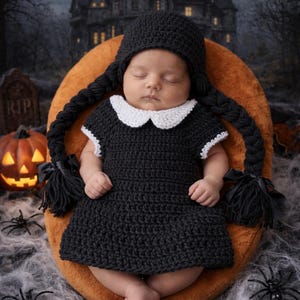 Crochet Wednesday Addams Costume: Newborn Photo Prop Set