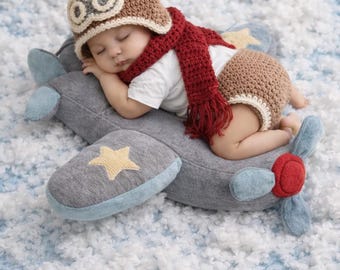 Crochet Baby Aviator Outfit, Newborn Photo Prop