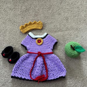 Crochet Evil Queen Inspired Costume: Dress, Shoes, Crown & Apple Prop