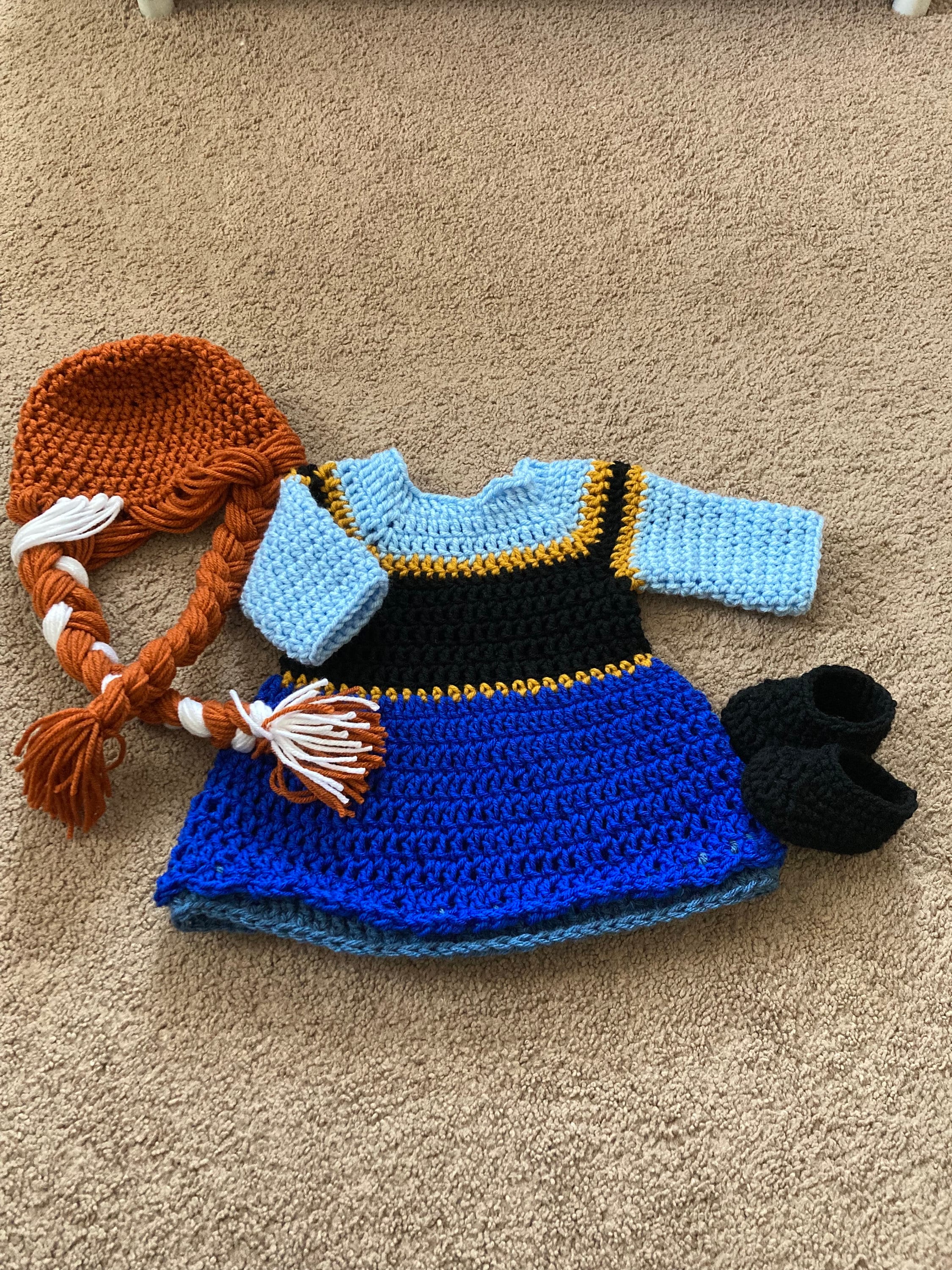 Princess Anna Costume/ Crochet Princess Anna Wig/Princess Costume/Princess Photo Prop Newborn to 18 Month Size-MADE TO ORDER