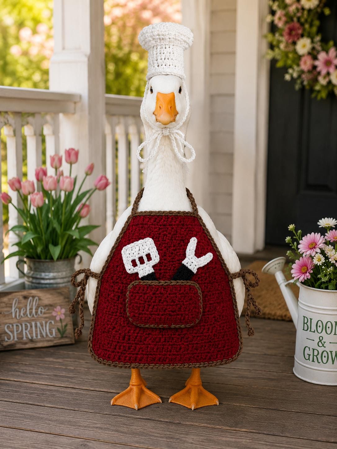 Crocheted Porch Goose Grill Master Outfit, Garden Goose Costume, Chef ...