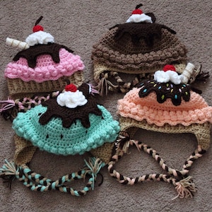 Crocheted Ice Cream Sundae Hats--All Sizes---Made to Order