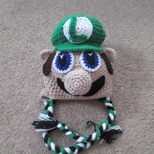 Super Mario Luigi Inspired Costume/Crochet Luigi Hat/ Luigi Inspired Photo Prop Newborn to Adult- MADE TO ORDER